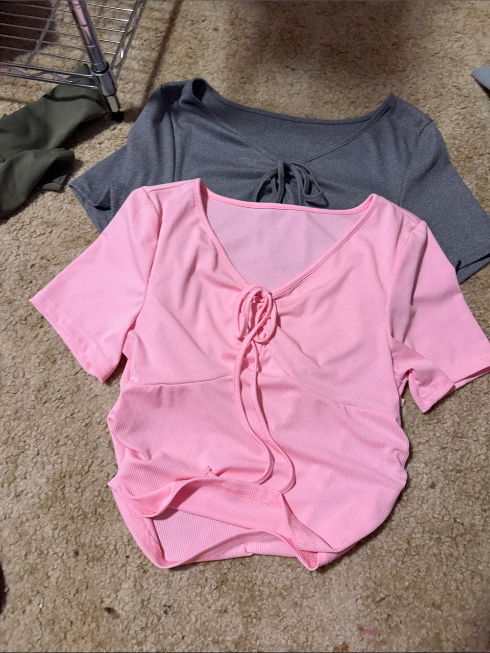 SHEIN Pink Short-Sleeve Tie-Front Ruched Top